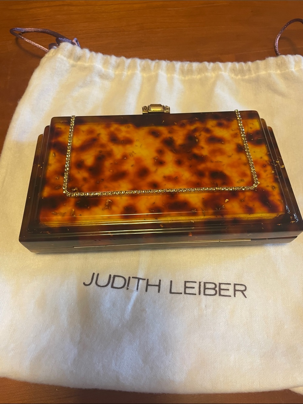 Judith Leiber Tortoise and Gold Crystal Minaudière Clutch - Picture 10 of 16